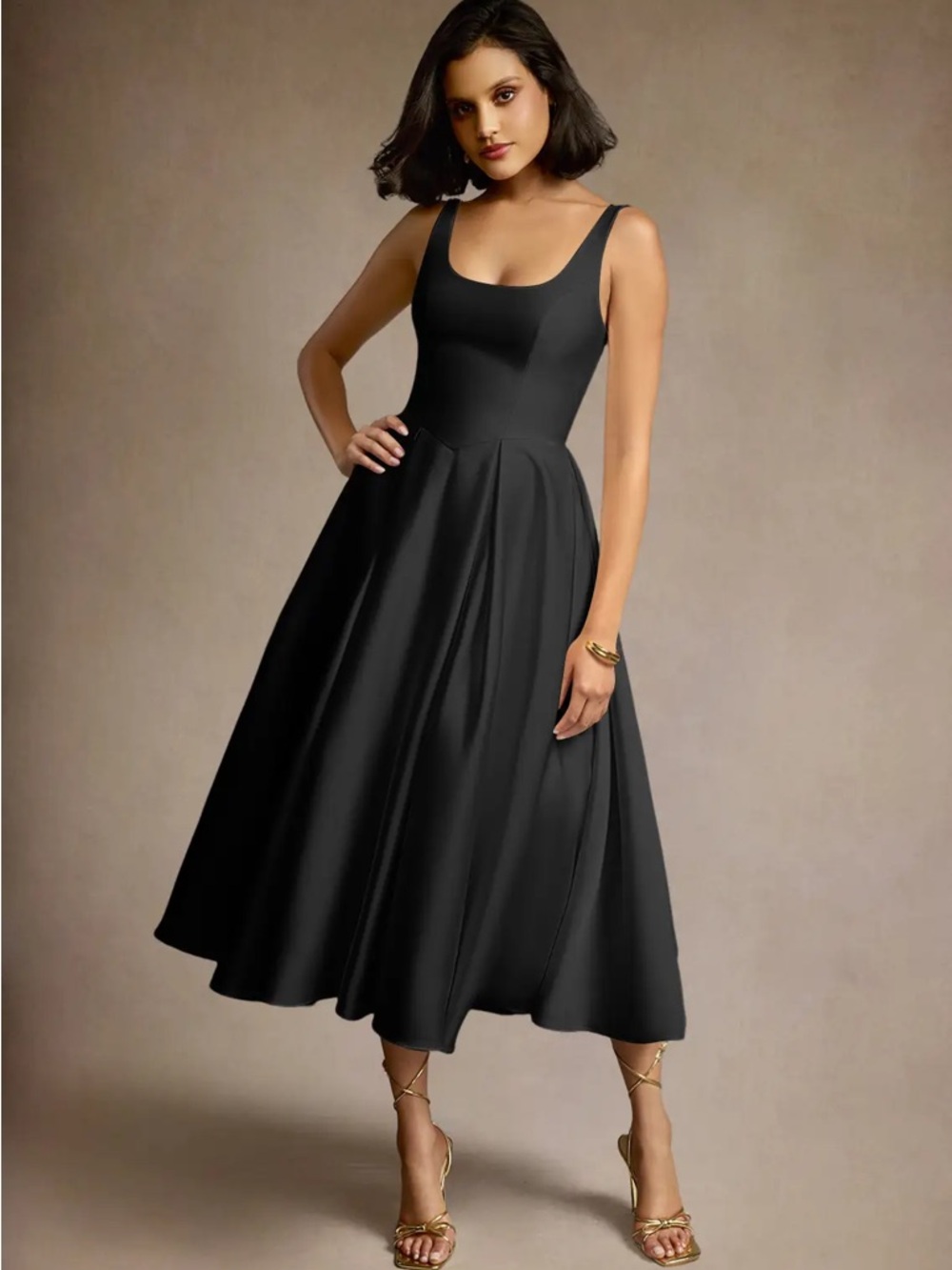 Azazie Black Sleeveless Midi Dress